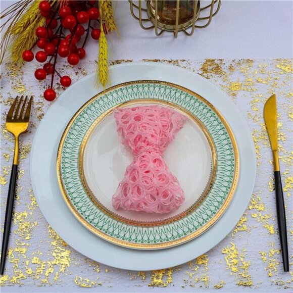 2 Pieces Gold Table Runner, Sequin Glitter Foil Metallic Thin Mesh Runner Roll - Picture 6 of 7